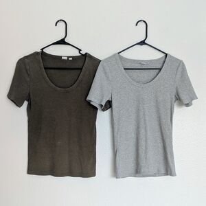 GAP Women's Medium Short Sleeve Tops Set Of 2 - Olive and Gray